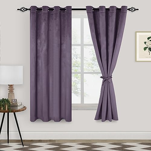 XWZO Lila Samtvorhänge, 160 cm lang, elegante weiche Luxus-Vorhänge für Wohnzimmer, wärmeisoliert, Raumverdunkelung, violetter Vorhang für Schlafzimmer-Dekor, Samtvorhänge, Set, 2 Paneele