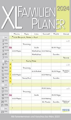 XL Familien Planer Pastell - Familienplaner 2024 für 6 Personen - Korsch-Verlag - Kalender mit 6 Spalten zum Eintragen - 27 cm x 46 cm