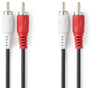 NEDIS Câble audio stéréo | 2 fiches RCA | 2 fiches RCA | Nickelé | 1 m | Rond | Noir | Sac en plastique