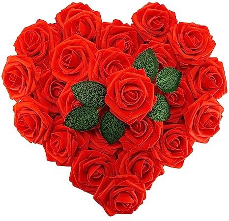 Isquene Rote Rosen künstliche Blumen mit langem Stiel, fühlen sich echt an, künstliche Schaumstoff-Rosen für Dekoration, DIY, Hochzeitssträuße, Tafelaufsätze, Brautparty, Muttertag, Party,
