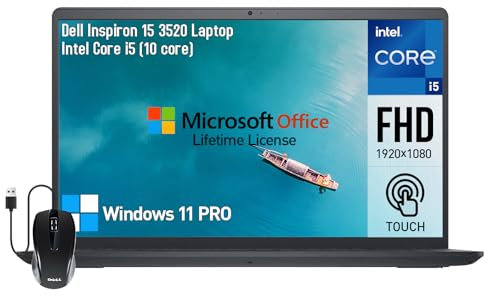 Dell Inspiron 15 3000 3520 Touchscreen Laptop Computer, 15.6 Inch FHD Touch Screen Business Laptop PC, Intel Core i5 Laptop (10-Cores),16GB RAM 1TB SSD,Windows 11 Pro Lifetime Office,10 Key Number Pad