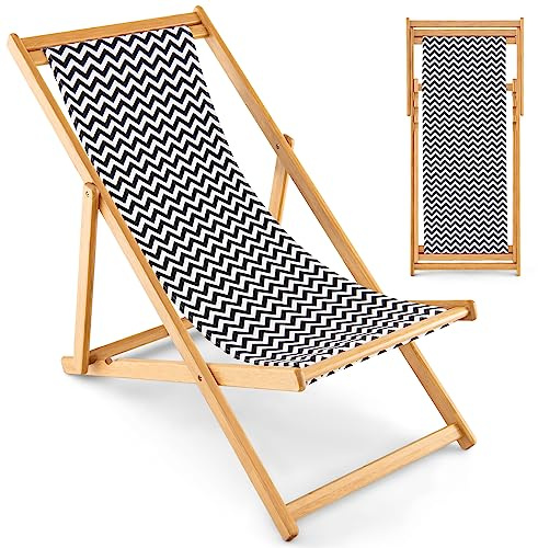 COSTWAY Liegestuhl klappbar, Sonnenstuhl aus Bambus, Strandstuhl mit Verstellbarer Rückenlehne, bis 150kg belastbar, ideal für Garten, Terrasse und Strand