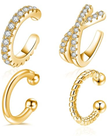Besyvvin 4er Ohrklemme Ear Cuff Gold Fake Helix Clips Ring Chirurgenstahl Faux Ohrring Damen Mann Kein Piercing Ohr Schmuck