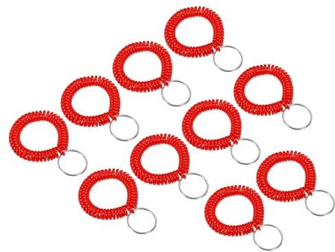 PATIKIL Spiral Handgelenk-Schlüsselanhänger, 15er Packung aus dehnbarem Kunststoff-Armband Schlüsselringhalter für Outdoor-Sport, Fitnessstudio, Pool, Sauna, Rot