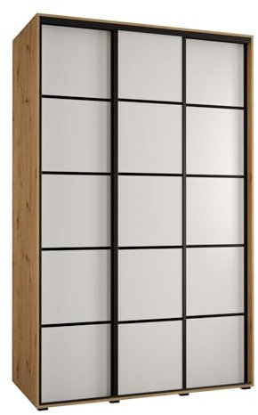 MEBLE KRYSPOL Davos 4 160 Schrank mit DREI Schiebetüren für Schlafzimmer - Moderner Kleiderschrank mit Kleiderstange und Regalen - 235,2x160x60 cm - Artisan Weiß Schwarz