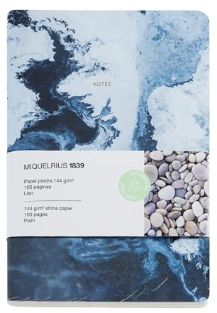 Miquelrius - Flexibles Notizbuch, A5 (142 x 210 mm), liniert, 50 weiße Blätter, 144 g/m², 144 g/m², Papiereinband und Stampingdetails, Farbe: Meer