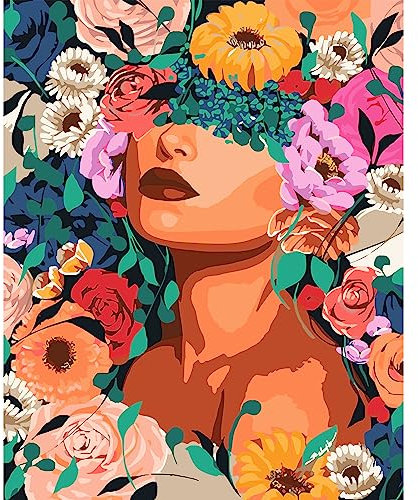 HEIBAGO Fleurs Filles Peinture par numéros pour Adultes ou Enfants, Kit de Peinture à l'huile sur Toile par numéro pour Débutants, Peinture à l'huile DIY Fleurs pour la décoration(Sans Cadre), 40x50cm