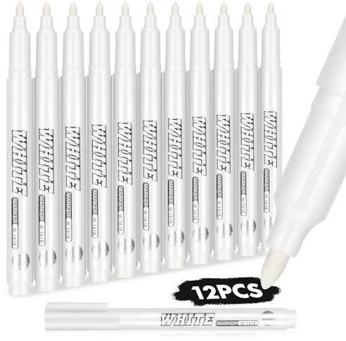 Dacono Lápices Acrílicos Blancos Pintura de Tela Marcadores Permanentes - Juego de 12 Lápices de Colores Impermeables, para Pintar Sobre Piedra Papel Artístico para Neumáticos Madera Vidrio