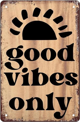kisoyo Good Vibes Only Hippie Summer Sunshine Retro-Poster, Vintage, Metall-Blechschild, rustikales Wandschild, Outdoor-Schild für Zuhause, Bar, Männerhöhle, Café, Dekoration, Geschenk für Damen und