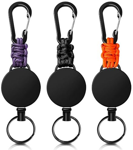 Schlüsselanhänger Ausziehbar 3 Stücke Einziehbarer Schlüsselanhänger, Schlüsselband Ausziehbar Ausweis JoJo mit 60cm Stahldrahtseil, Ausweishalter Ausziehbar mit Karabiner (Schwarz+Orange+Lila)