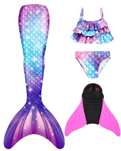 shepretty Meerjungfrauenschwanz zum Schwimmen für Kinder mit Meerjungfrau Flosse,fenM25-120