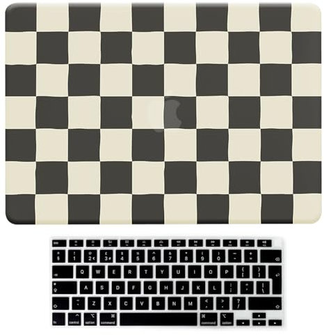 BYCeKe Compatible for MacBook Air 13 inch Case 2022 2021 2020 2019 2018 Release M1 A2337 A2179 A1932 Retina Display Touch ID, Slim Plastic Hard Shell Protective Case & Keyboard Cover, Black White Grid