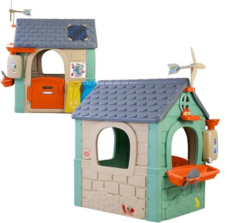 FEBER - Recycle Eco House, Maison pour Enfants en Plastique Recyclé, Porte Rabattable, Couleurs Lumineuses et Résistantes au Soleil, Montage Facile, à Partir de 3 Ans, Famosa (FEH26000)