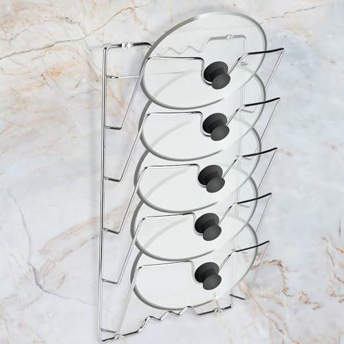 Support Mural pour Couvercle de Casserole, Organisateur de Couvercle de Poêle Suspendu à la Porte pour Casserole de Cuisine, Planche à Découper, Rangement de Plateau D'armoire,
