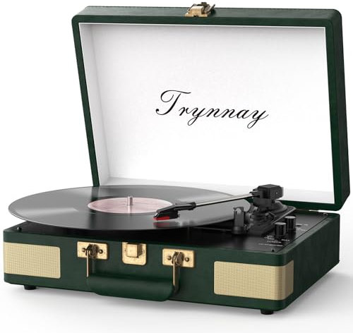Trynnay Giradischi Bluetooth 3 marce, lettore portatile in vinile con altoparlanti integrati, giradischi, audio migliorato, verde