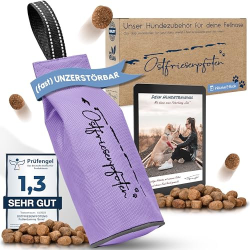 Ostfriesenpfoten® - extrem strapazierfähiger Futterbeutel 'Enno' | ohne Metallösen | Neonviolet | Größe L | geeignet für alle Hunderassen - waschbarer Futterdummy inkl. eBook für Dein Agility-Training