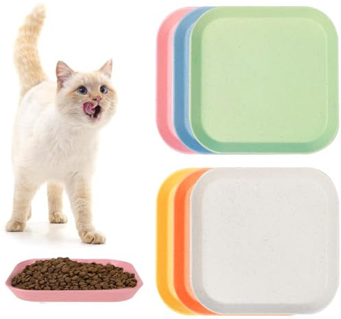 sinirttou Lot de 6 gamelles Plates Peu Profondes pour Chat,Gamelle pour Chat Assiettes Carrées Bols Chat Colorées,Set Bol Nourriture Chat,Chat pour Chatons et Chats à Pattes Courtes(Carré)