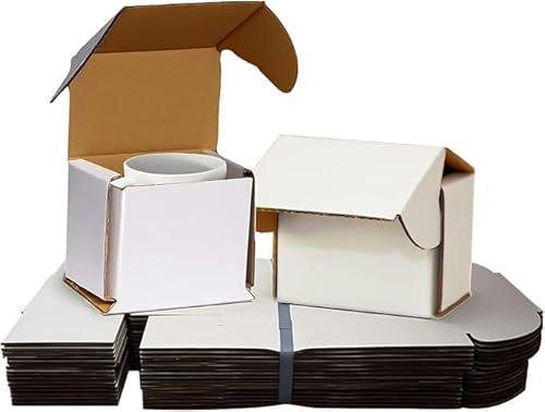 KARAVI 100 Pack Double Wall Smash Proof Coffee Mug Boxes – Sturdy White Easy Fold Cardboard for Shipping, Mailing, Christmas Presents, White Postal 10oz 11oz Coffee Mug Box UK Made(11.5 x 8 x 10 cm)