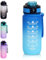 Gourde pour enfants, 600 ml, en Tritan, sans BPA, avec paille, marqueur de temps pour le fitness, l'école, le yoga, l'extérieur (bleu clair)