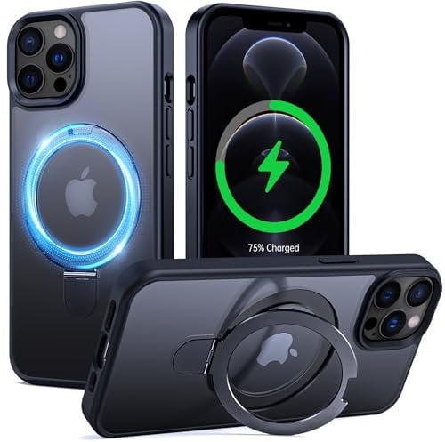 Supdeal Magnetisch Stand Hülle für iPhone 12/iPhone 12 Pro mit Unsichtbarem Ring Ständer [Kompatibel mit MagSafe] Clear Transparent Stoßfeste Handyhülle Schutzhülle, 6,1, Schwarz