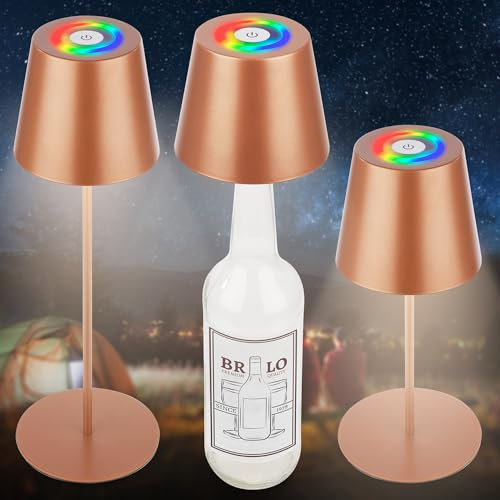 BRILONER - 3 in 1 RGBW LED Tischlampe kabellos IP44 mit Touch, dimmbar, Akku & Lichtquelle tauschbar, Nachttischlampe, Leselampe, Campinglampe, Tischleuchte, Akku Lampe, 36x12 cm, Bronzefarbig