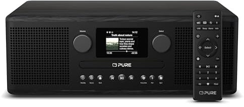 Pure Classic C-D6i – Radio Internet All-in-One con WiFi, DAB+/FM, Bluetooth 5.3, Lettore CD, USB, AUX, 150 stazioni memorizzabili, audio stereo 2x15W, display a colori, sveglia e sleep timer – Nero