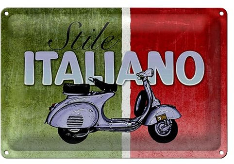 Stile Italiano | Retro Blechschild | Vespa Design | Italienische Flagge | 20 cm x 30 cm