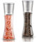 OBLLAR Premium Salt and Pepper Grinder Set of 2- Brushed Stainless Steel Pepper Mill and Salt Mil, Glass Body, Size Grade Adjustable Ceramic Rotor-Salt and Pepper shakers - Tall [No Spices Included]