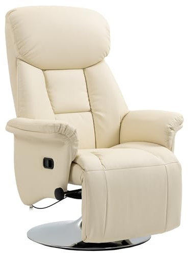 HOMCOM Fauteuil de Relaxation Fauteuil Relax de Salon inclinable pivotant Repose-Pied réglable accoudoirs, Chaise TV en Similicuir synthétique, jusqu'à 150 kg, pour Salon, Chambre, Home cinéma, crème