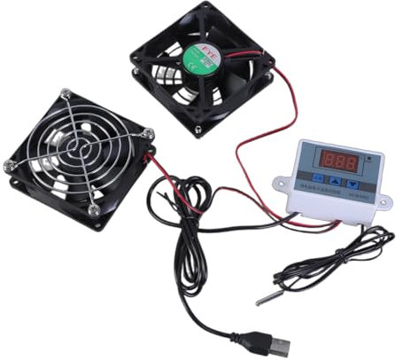 Ventilateur USB silencieux de 2,5 W avec thermostat réglable et grille métallique pour home cinéma et niche pour animaux domestiques