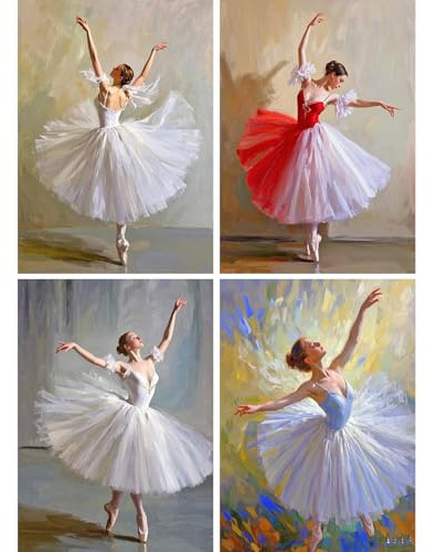 SHEGZHUC 4 Pack Diamond Painting Erwachsene Ballerina Frau, 30x40cm Diamant Malerei Bilder Ballett Prinzessin Weiß Rot, Mosaik Stickerei Kreuzstich Kunst Geschenk, Wanddekoration für Schlafzimmer