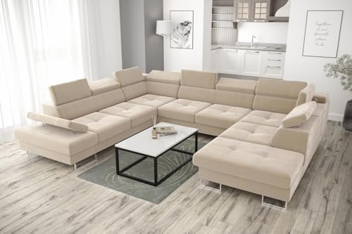 Friderik Galaxy MAX I mit Schlaffunktion, 280x350x225, Stoff Terra, Bettkasten, verstellbaren Kopfstützen & Armlehne (Beige, Rechts)