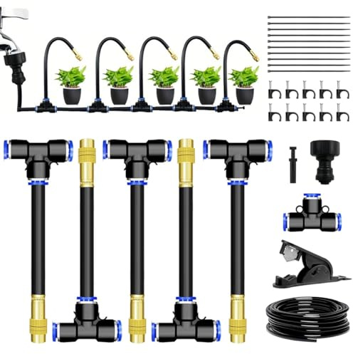 360° Curved Garden Automatic Irrigation System da 5 m - Sistema di irrigazione automatico da giardino con 5 ugelli in ottone, tagliatubo, irrigazione a goccia per balconi e aiuole rialzate