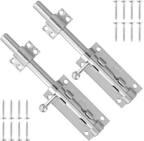 2 Stück Türriegel Edelstahl, 8 Inch, 9,6 x 4,3 cm, Silber, Abschließbar | SYUTBOU Bolzenriegel mit Montageplatten, Verriegelbar, Inklusive Befestigungsset, für Gartentore, Außentüren und Schuppen