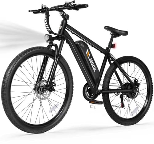 ESKUTE M200 Electric Bike for Adults – 27.5 Mountain E-Bike, 21-Speed, 1200W Peak Brushless Motor 28MPH, 48V 10.4Ah Removable Battery, Up to 55 Miles Range, Step Over Commuter E-MTB, Racer Black