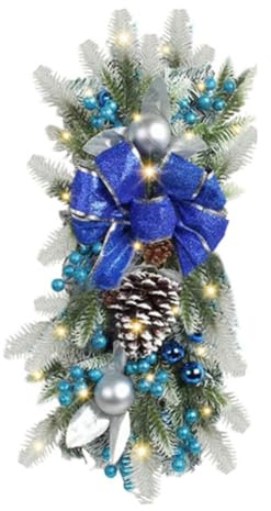 Bosiyrggrl Christmas Wreath Pendants Garland Xmas Decoration Christmas Wreath Hanging Pendant for Holiday Wall Door+LED Light Blue
