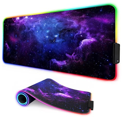 TEKXDD RGB Tapis de souris gaming - Grand tapis de souris LED 900 x 400 mm XXL, 12 RGB effets lumière tapis de souris de jeu imperméable base en caoutchouc antidérapant pour ordinateur portable