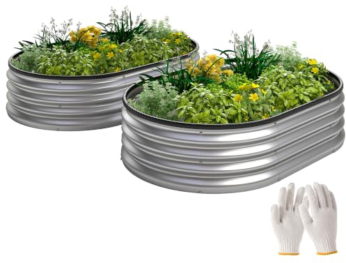 Outsunny Juego de 2 Jardineras Exterior Grandes de Acero Galvanizado | Huertos Urbanos, Maceteros Exterior Modular con Base Abierta para Plantas, Resistente Intemperie, 135x90x30 cm, Plateado