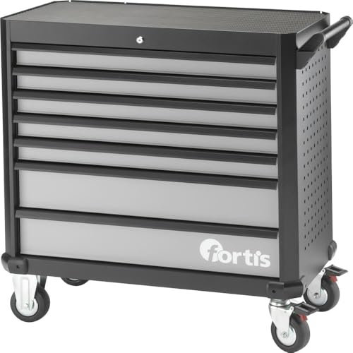 FORTIS Werkstattwagen 960x460x1020mm, 7 Schubladen, Pulverbeschichtet, Kugelgelagerte Führungsschienen, Garage, Industriell, Stahl, 40kg Tragkraft, 550kg Statisch, Freistehend
