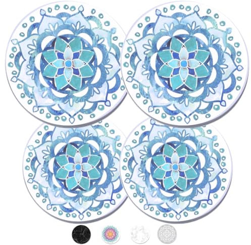 Robbins Aria - Electric Stove Burner Covers - Set of 4, Coil Protectors, Round, Range, Cooktop, Standard Size (Blue Mandala)