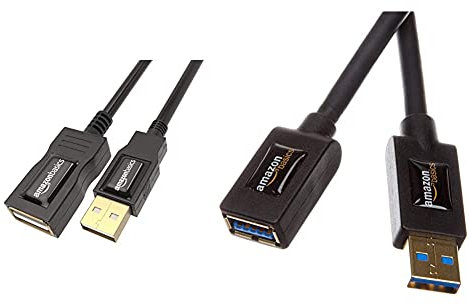 Amazon Basics USB 3.0 A-Male to A-Female Extension Cable 3 m / 9.8 Feet & USB 2.0 A-Male to A-Female Extension Cable 1 m / 3.3 Feet