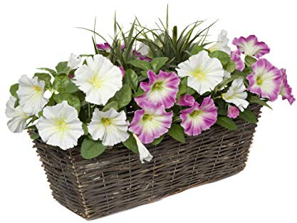 GreenBrokers Blumenkasten, künstliches Rattan, Rosa/Weiß