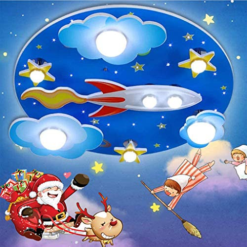 A.1.Coo Kinderzimmerlampe LED Deckenleuchte Universum Rakete Deckenlampe Holzhandwerk Glas Lampenschirm Jungen Und Mädchen Babyzimmer Cartoon Schlafzimmer Wohnzimmer Dekor Innen Kronleuchter
