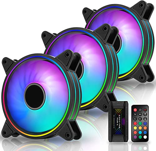 EZDIY-FAB Moonlight Ventilateur de Boîtier RGB 120mm avec Hub Ventilateur et Télécommande,Carte Mère Aura Sync,Contrôle de Vitesse,Ventilateur Adressable pour Boîtier PC-3 Pack