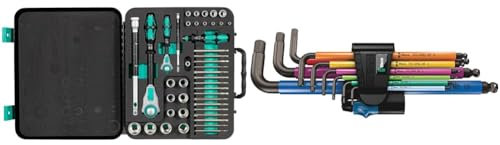 Wera Zyklop Speed-Knarrensatz 8100 SA/SC 2, 1/4%22-Antrieb und 1/2%22-Antrieb, metrisch, 43-teilig, 05160785001 & 05022210001 950/9 Hex-Plus Multicolour HF 1 Winkelschlüsselsatz, 9 Stück
