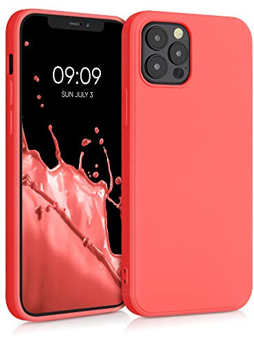kwmobile Hülle kompatibel mit Apple iPhone 12 / iPhone 12 Pro Hülle - gummierte TPU Silikon Handyhülle - Schutzhülle für kabelloses Laden - Case in Leuchtende Koralle