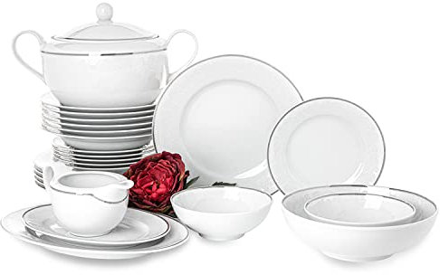 konsimo Geschirr Set Kombi 6 Personen – AMELIA LUIZA Teller Set Modern 25 Teilig – Tafelservice - Service & Geschirrsets - Kombiservice 6 Personen - Service Set für Familie Geschirr Bunt– Essgeschirr