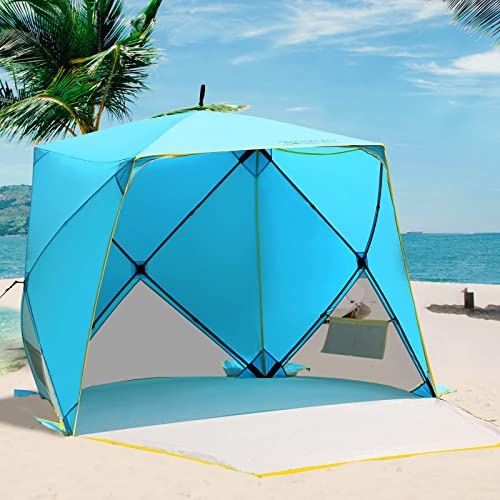 Old Bahama Bay Pop-Up-Strandzelt, tragbarer Sonnenschutz, LSF 50+, UV-Schutz für 4 Personen, ausziehbarer Boden zum Angeln, Wandern, Camping, wasserdicht, Winddicht (blau)