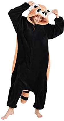 DELEY Unisex Erwachsene Waschbär Strampler, Halloween Cosplay Kostüm Tier Pyjamas Homewear Nachtwäsche Overall