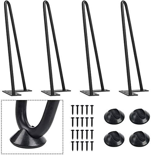 Heavy-Duty Hairpin Coffee Table Legs Diameter 3/8” with Screws and 4pcs Bonus Rubber Floor Protectors, Metal Home DIY Projects for TV Stand, Sofa, Cabinet, etc with Rubber Floor Protectors (12inch)